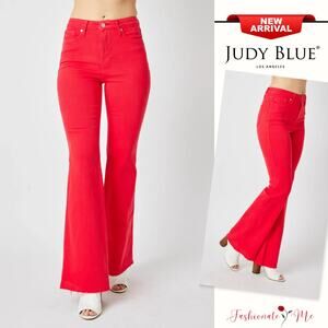 Judy Blue High Rise Tummy Control Garment Dyed Zip Fly Flare Denim Jeans | Red